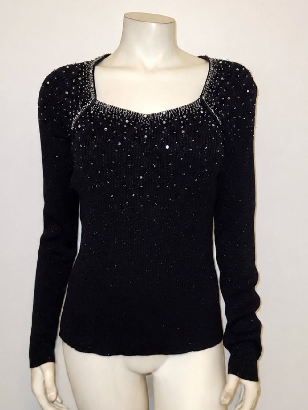 GANTOS Rhinestone 90s Ribbed Sweater, Size Medium - Picture 2 of 4
